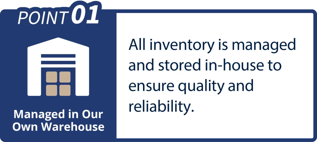 All inventory is managed and stored in-house to ensure quality and reliability.